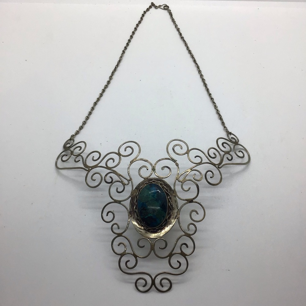 OOAK Hand Made Buenos Aires Argentina Chryscolla Cabochon Silver Necklace